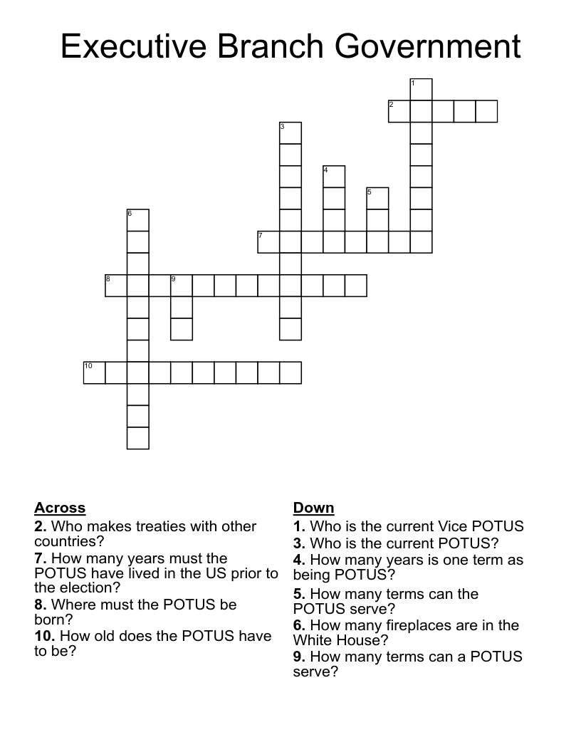 Executive Branch Government Crossword