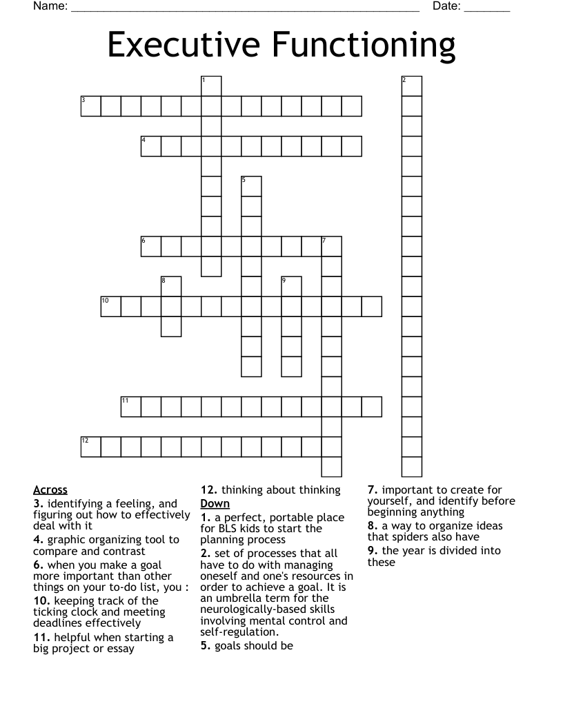 Executive Functioning Crossword