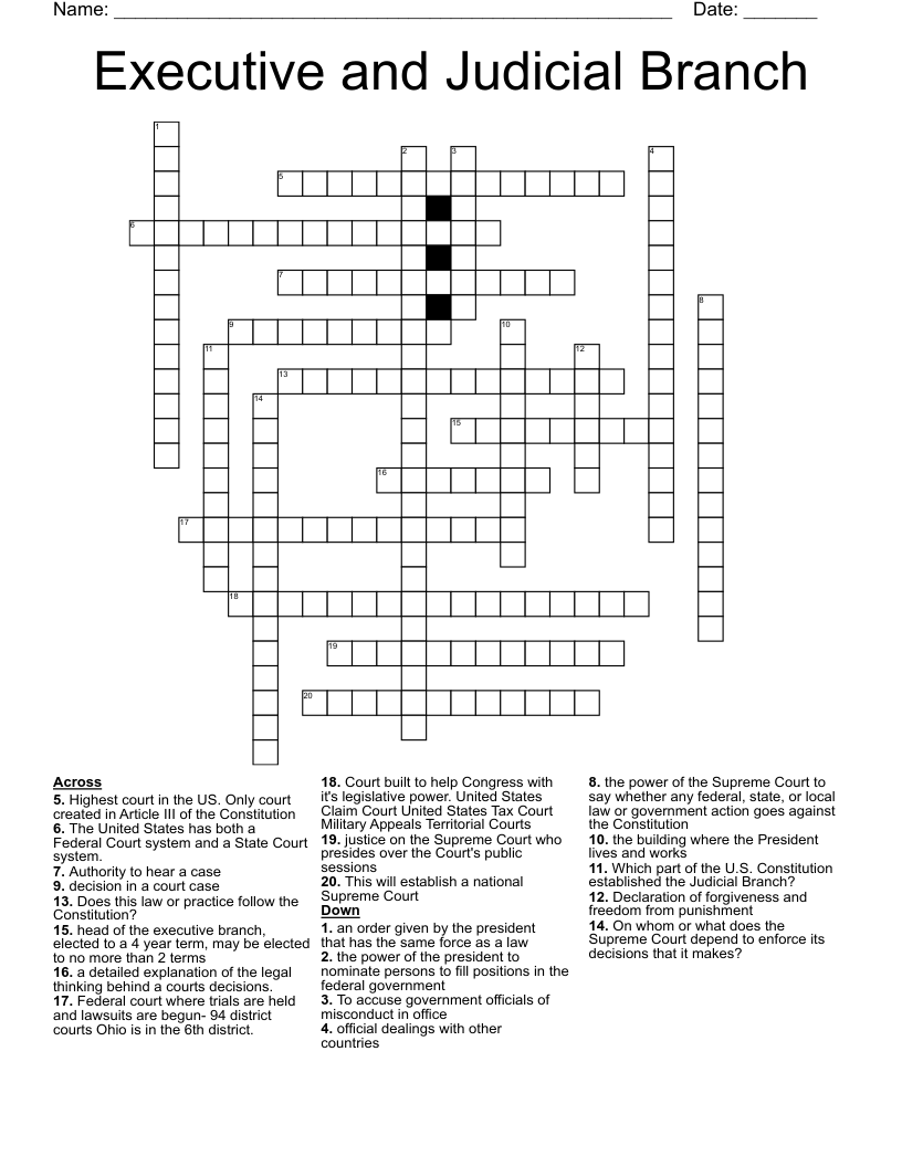 Executive and Judicial Branch Crossword