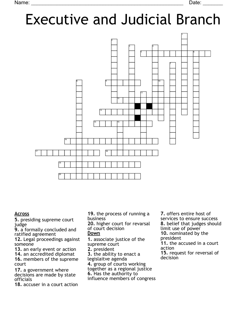 Executive and Judicial Branch Crossword