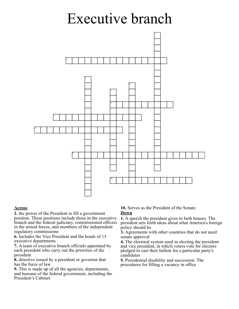 Executive branch Crossword
