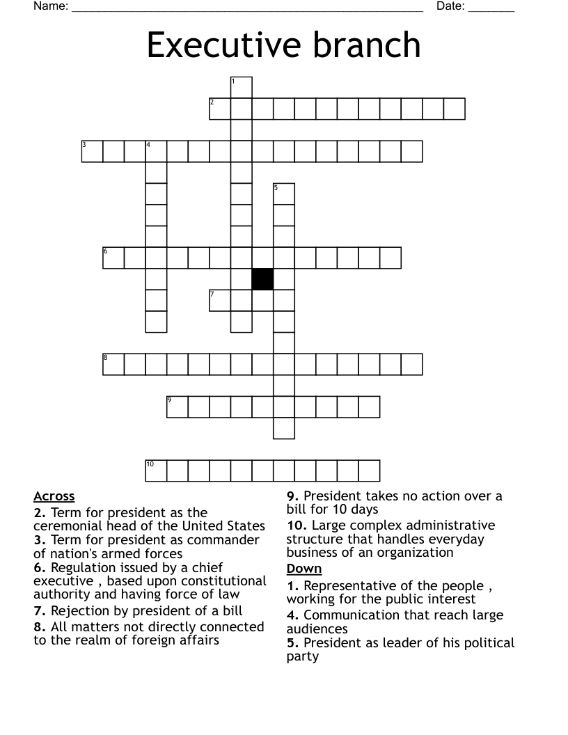 Executive branch Crossword