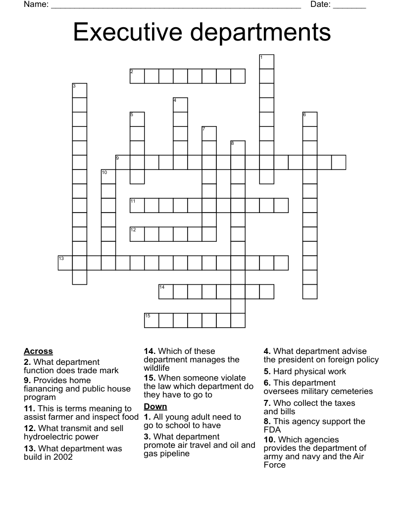 Executive departments  Crossword