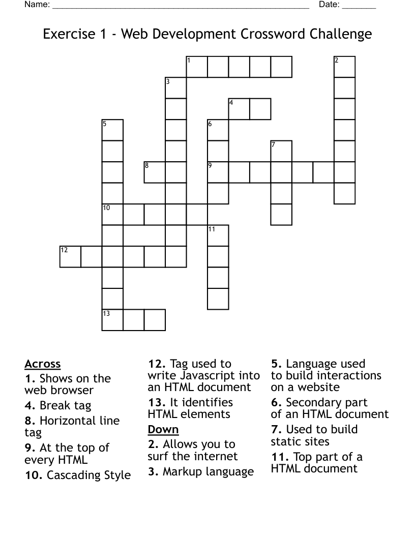 Exercise 1 - Web Development Crossword Challenge