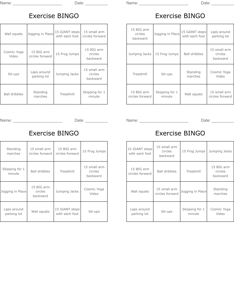 Exercise BINGO