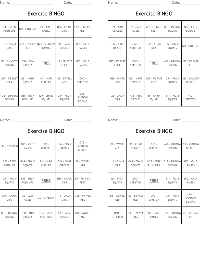 Exercise BINGO