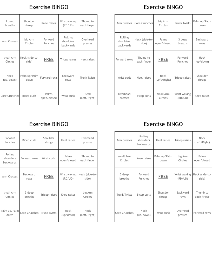 Exercise BINGO