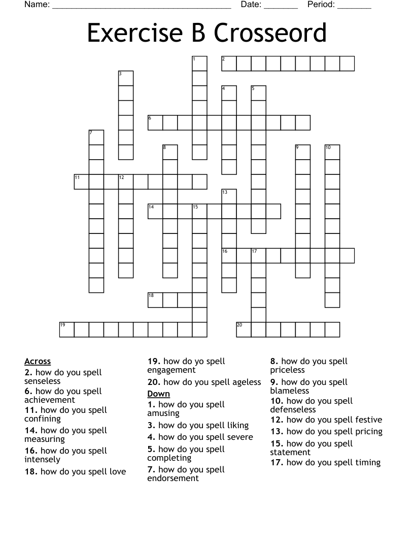 Exercise B Crosseord Crossword