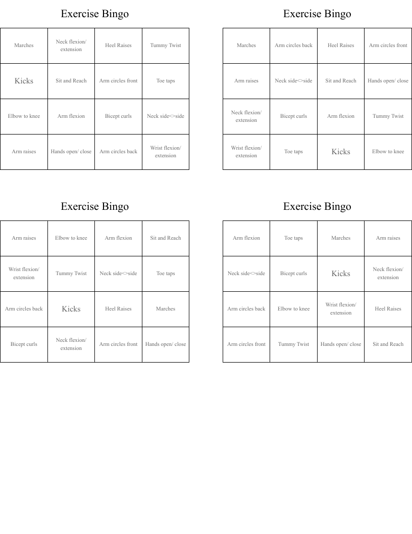 Exercise Bingo