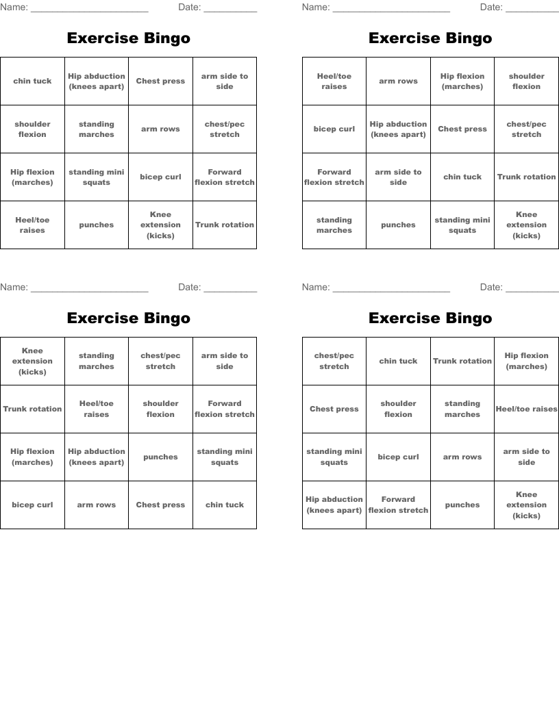 Exercise Bingo