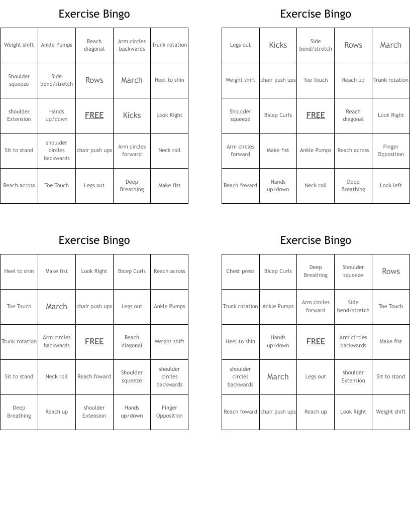Exercise Bingo