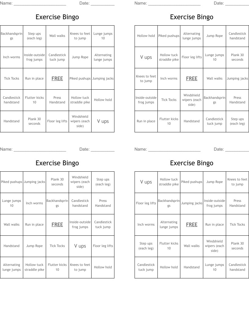 Exercise Bingo