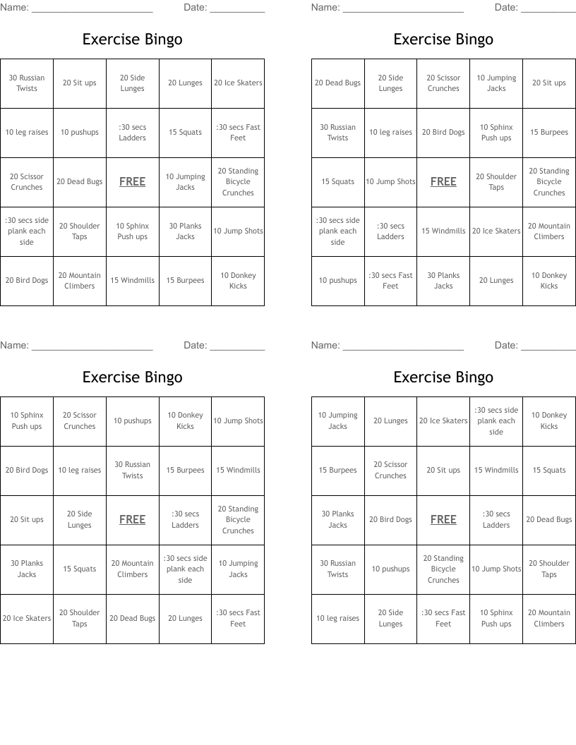 Exercise Bingo