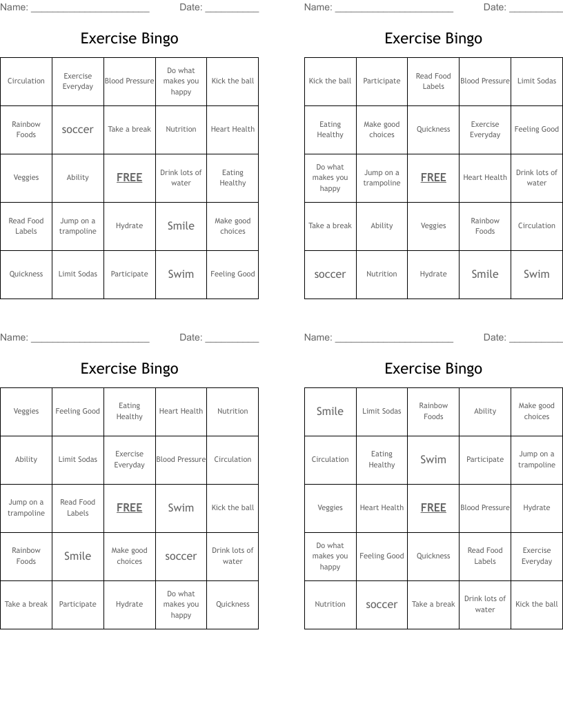Exercise Bingo