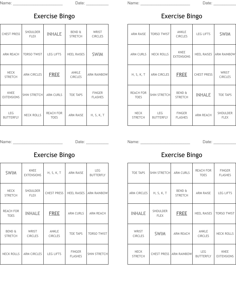 Exercise Bingo