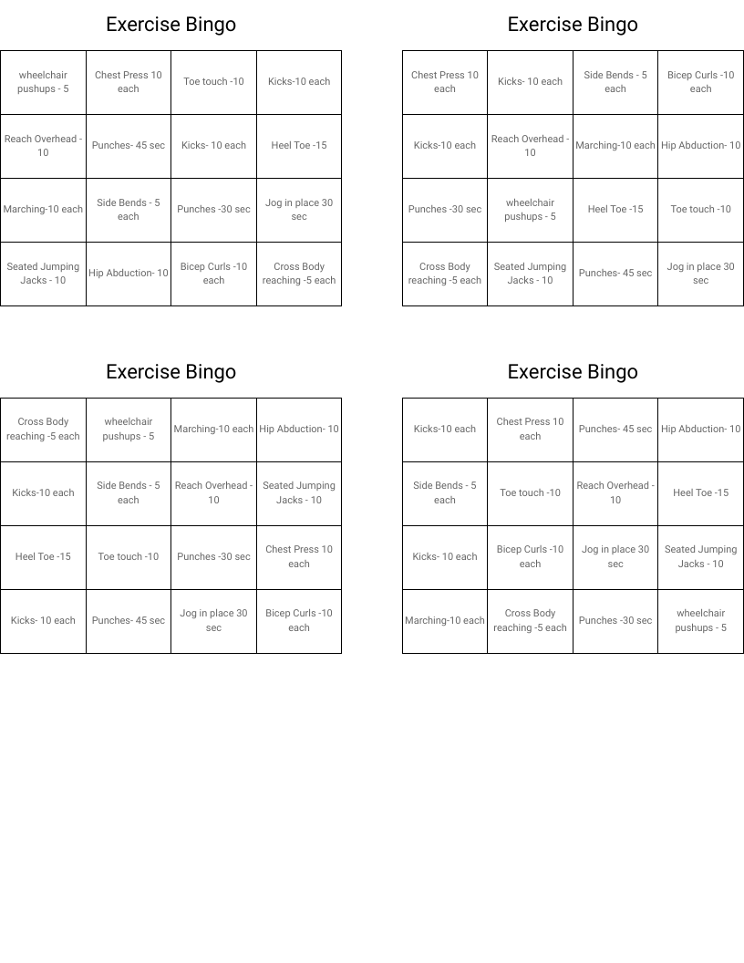 Exercise Bingo