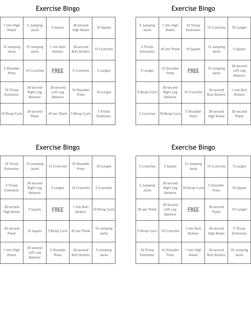 Exercise Bingo