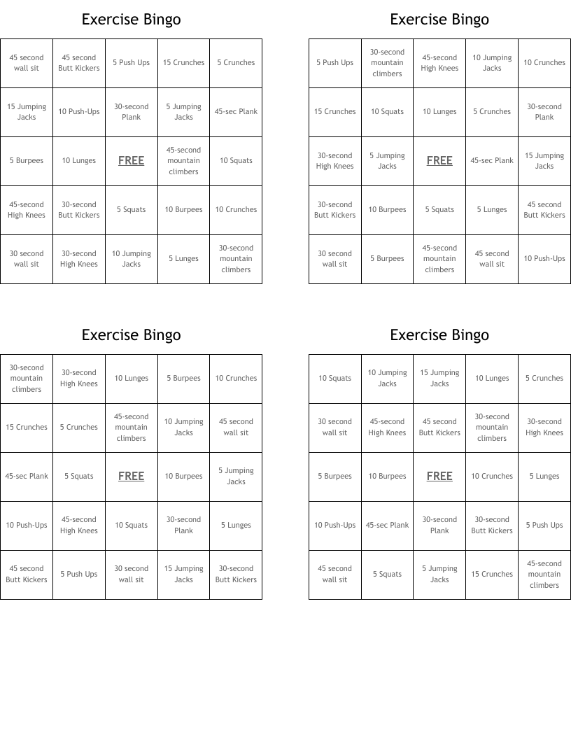 Exercise Bingo