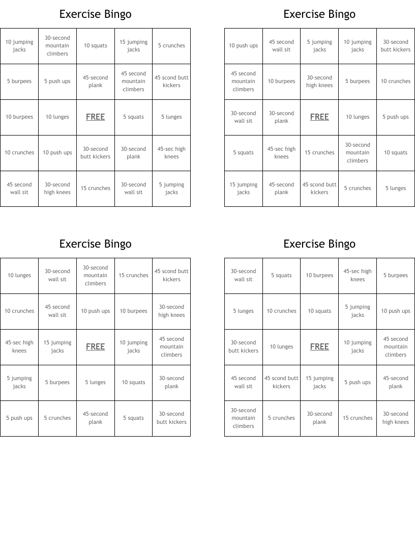 Exercise Bingo