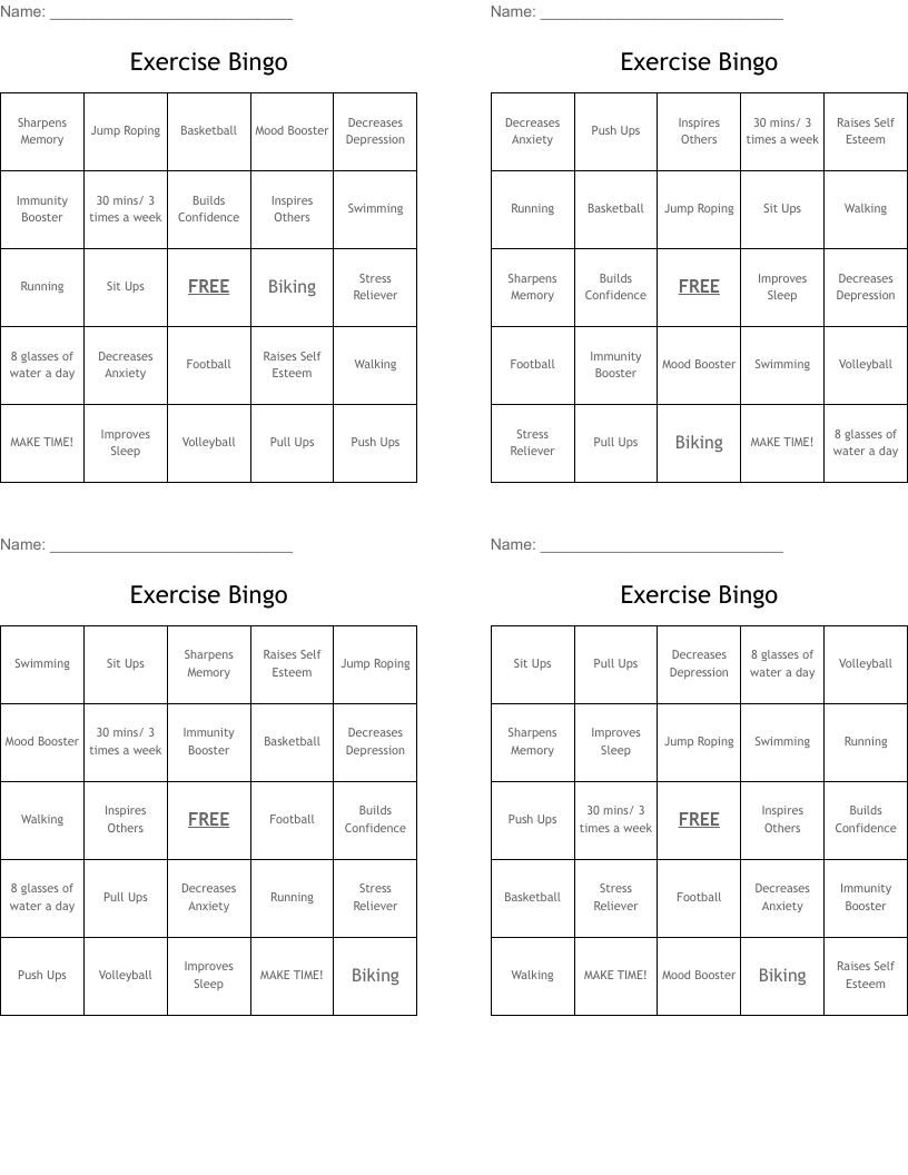 Exercise Bingo