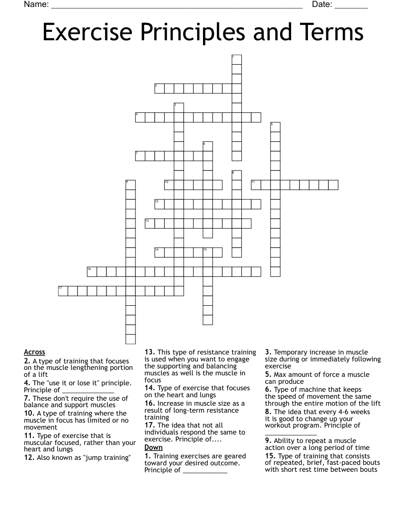 Exercise Principles and Terms Crossword
