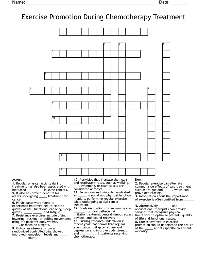 Exercise Promotion During Chemotherapy Treatment Crossword