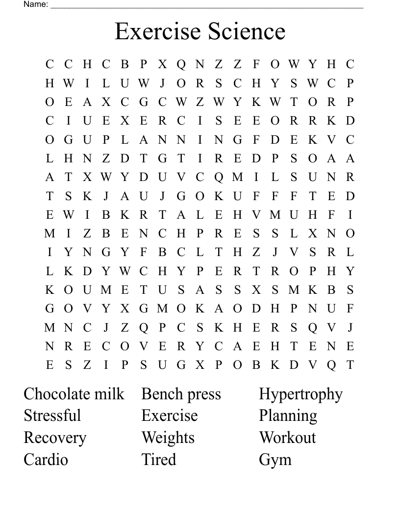 Exercise Science Word Search