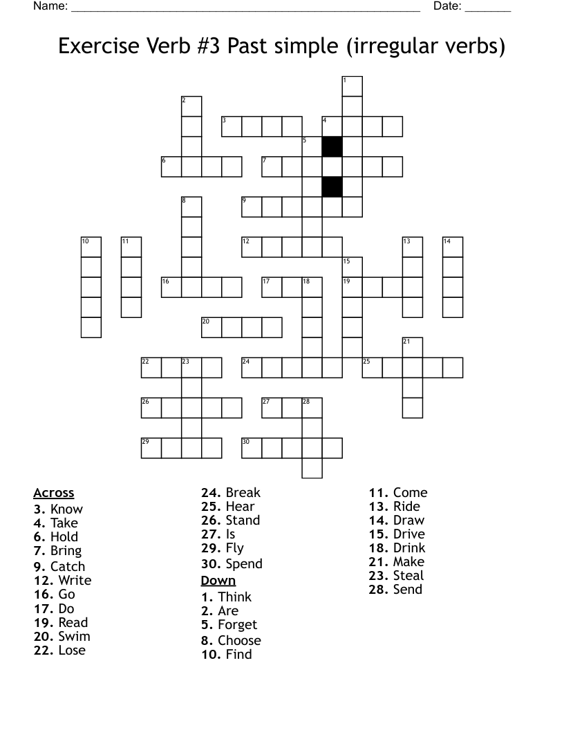 Exercise Verb #3 Past simple (irregular verbs) Crossword