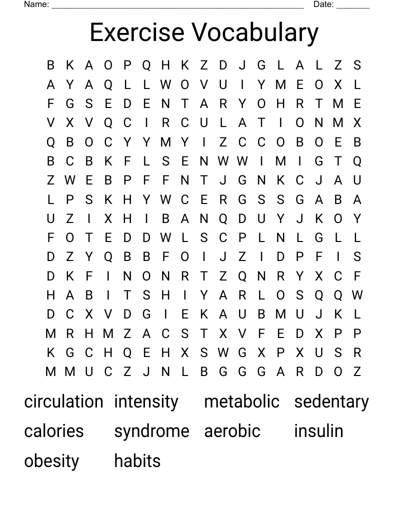 Exercise Vocabulary Word Search