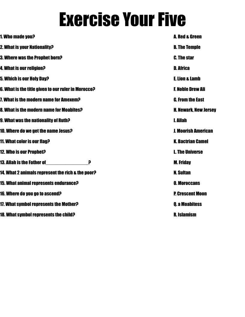 Exercise Your Five Worksheet