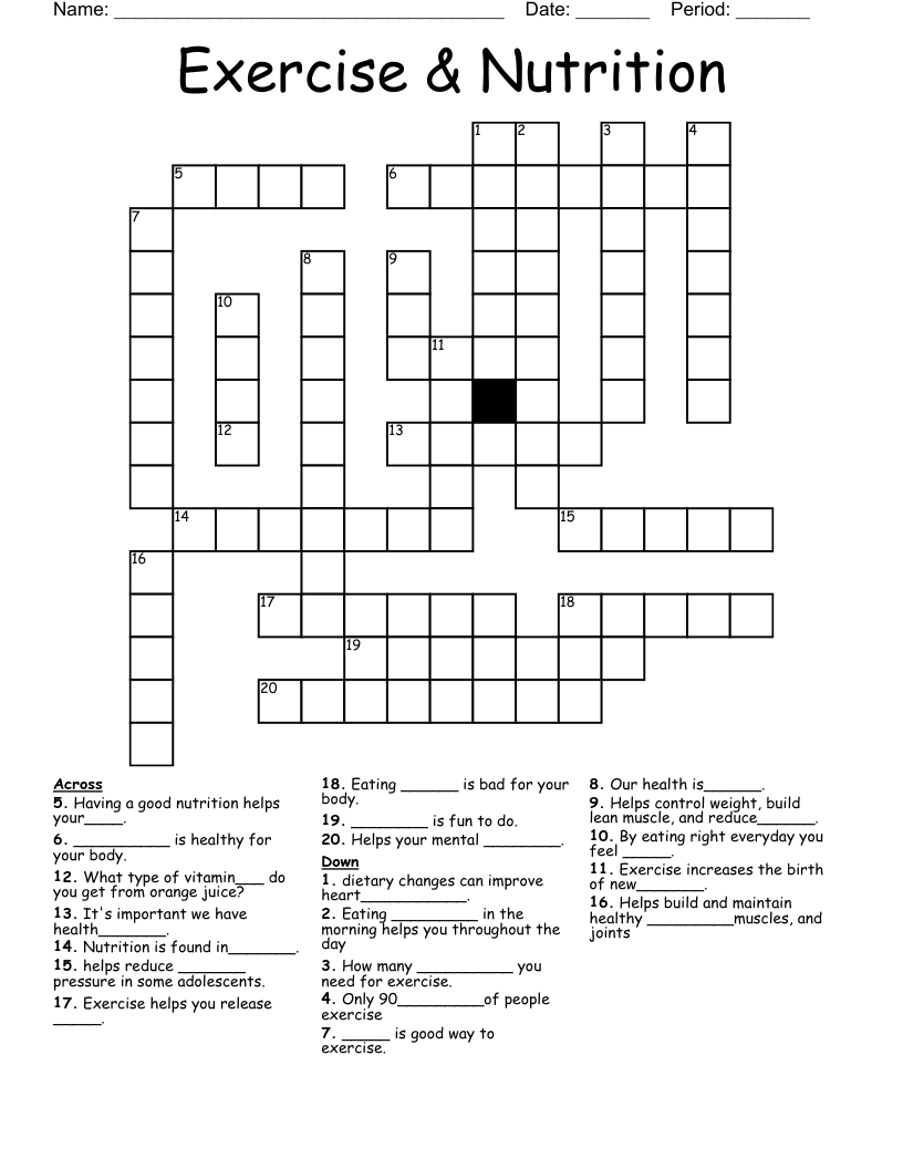 Exercise & Nutrition Crossword