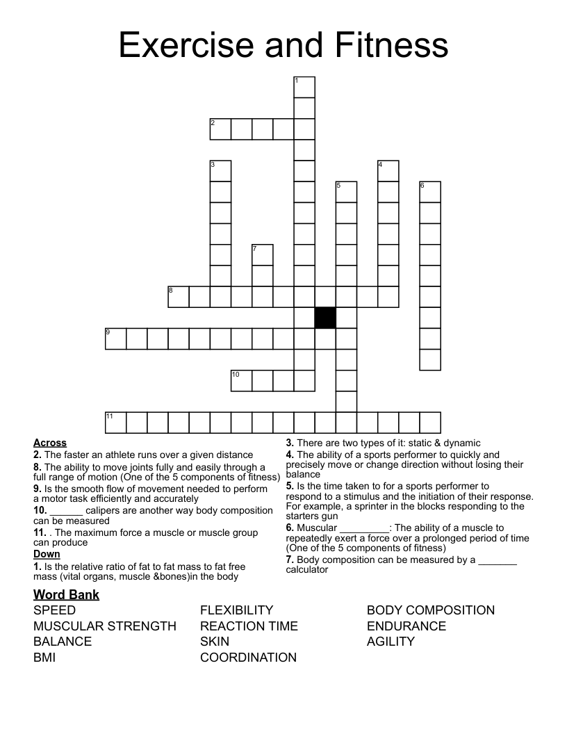 Exercise and Fitness Crossword