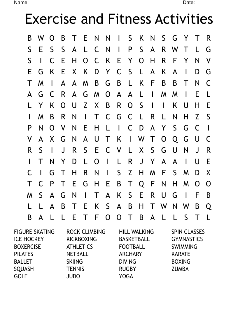 Exercise and Fitness Activities Word Search
