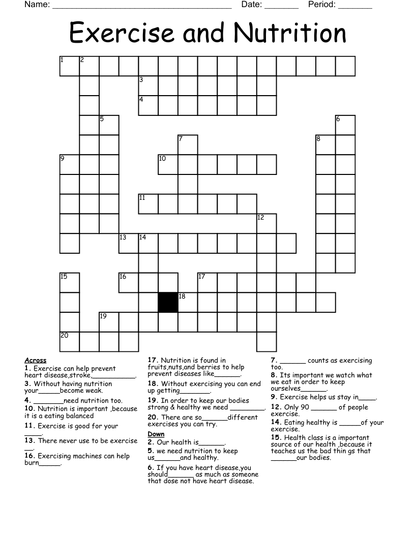 Exercise and Nutrition Crossword