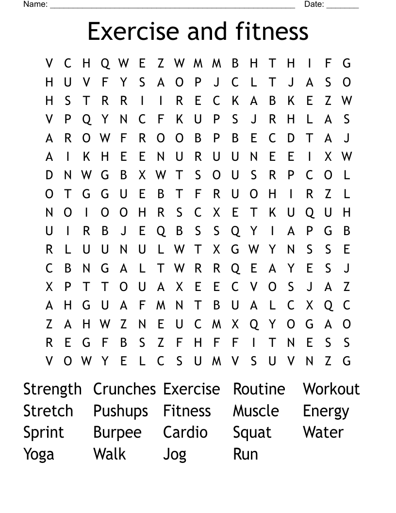 Exercise and fitness Word Search
