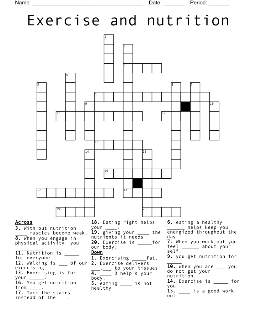 Exercise and nutrition Crossword