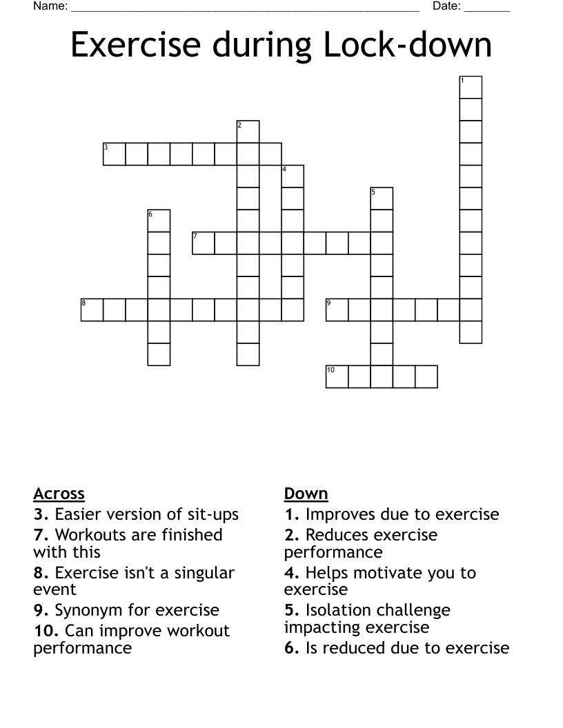Exercise during Lock-down Crossword