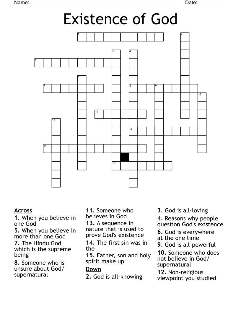 Existence of God Crossword