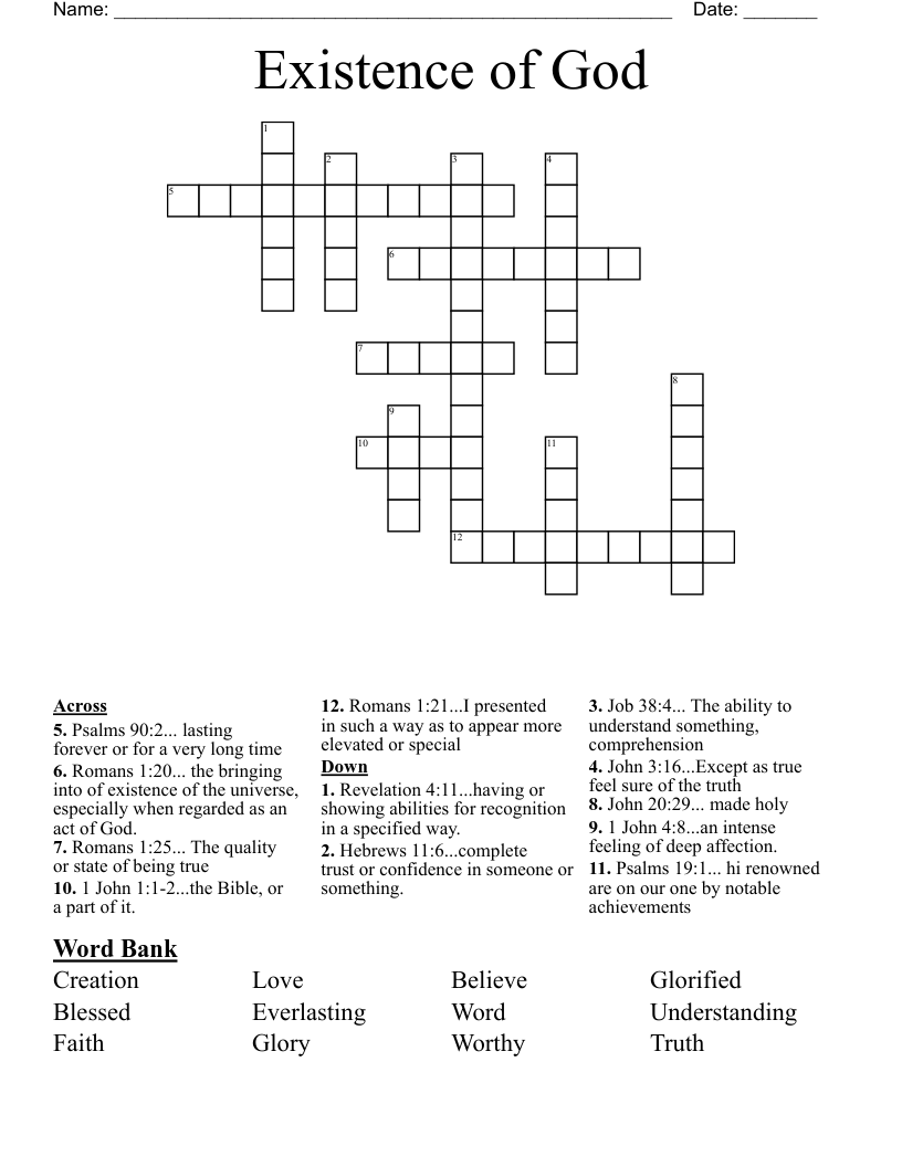 Existence of God  Crossword