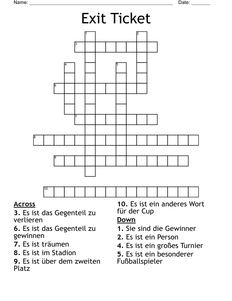 Exit Ticket Crossword