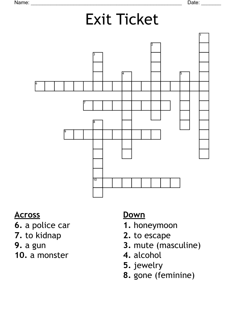 Exit Ticket Crossword