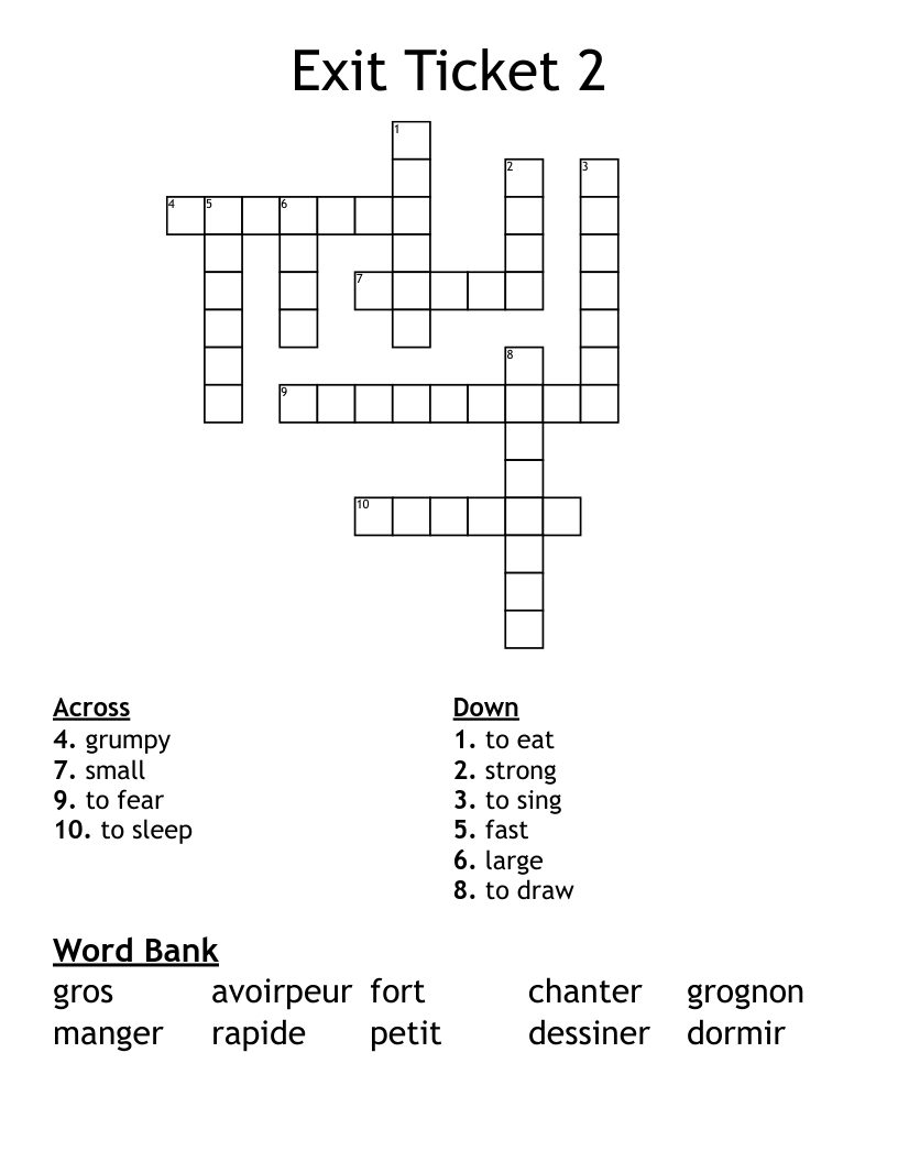 Exit Ticket 2 Crossword