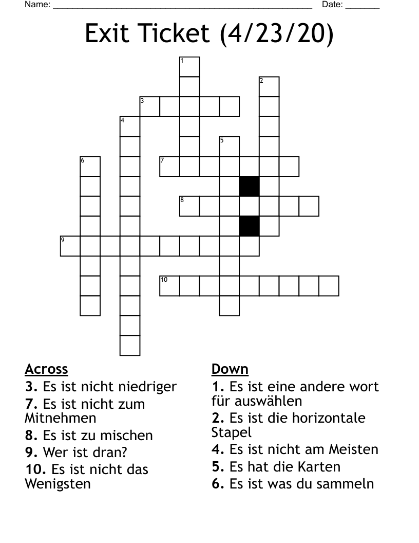 Exit Ticket (4/23/20) Crossword