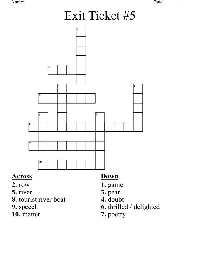 Exit Ticket #5 Crossword