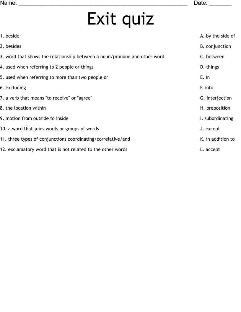 Exit quiz Worksheet