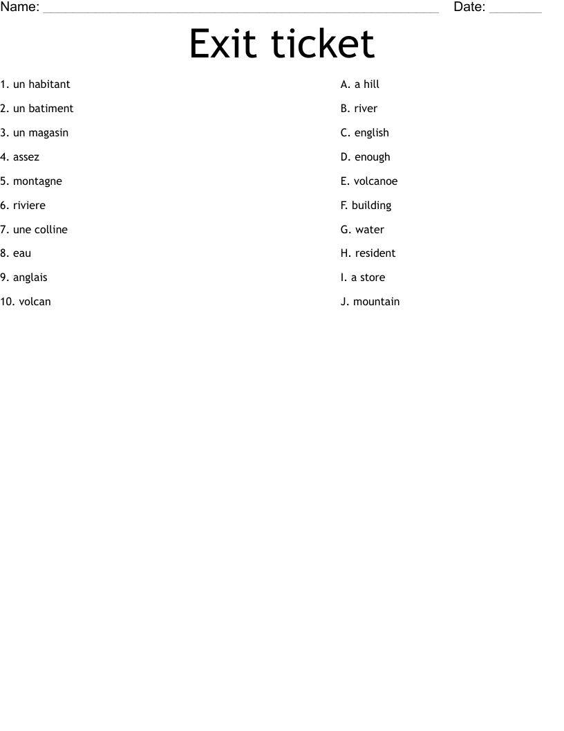 Exit ticket Worksheet