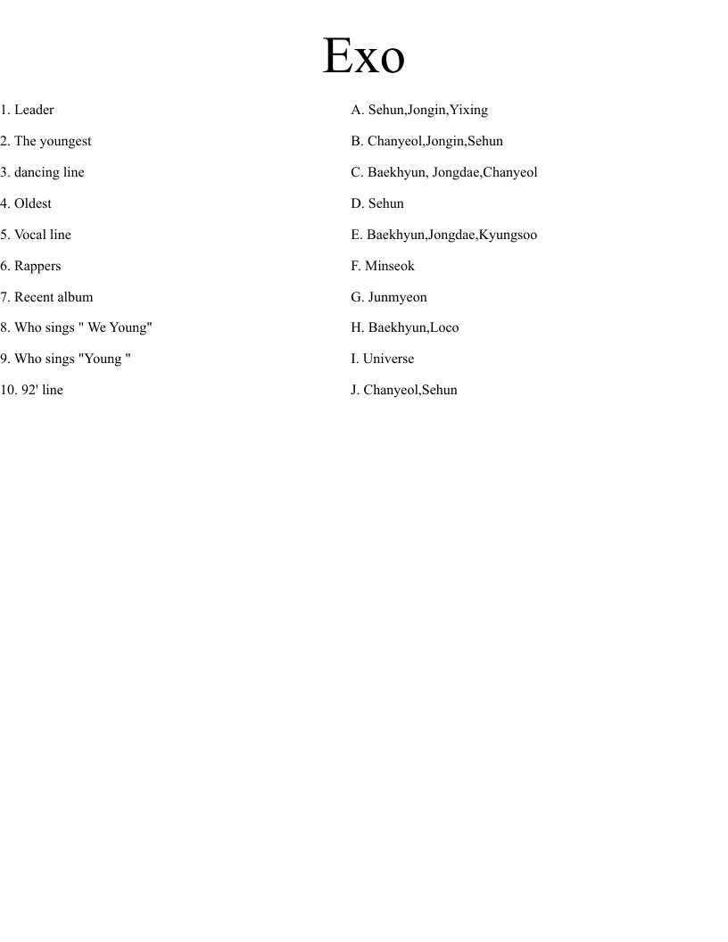 Exo Worksheet