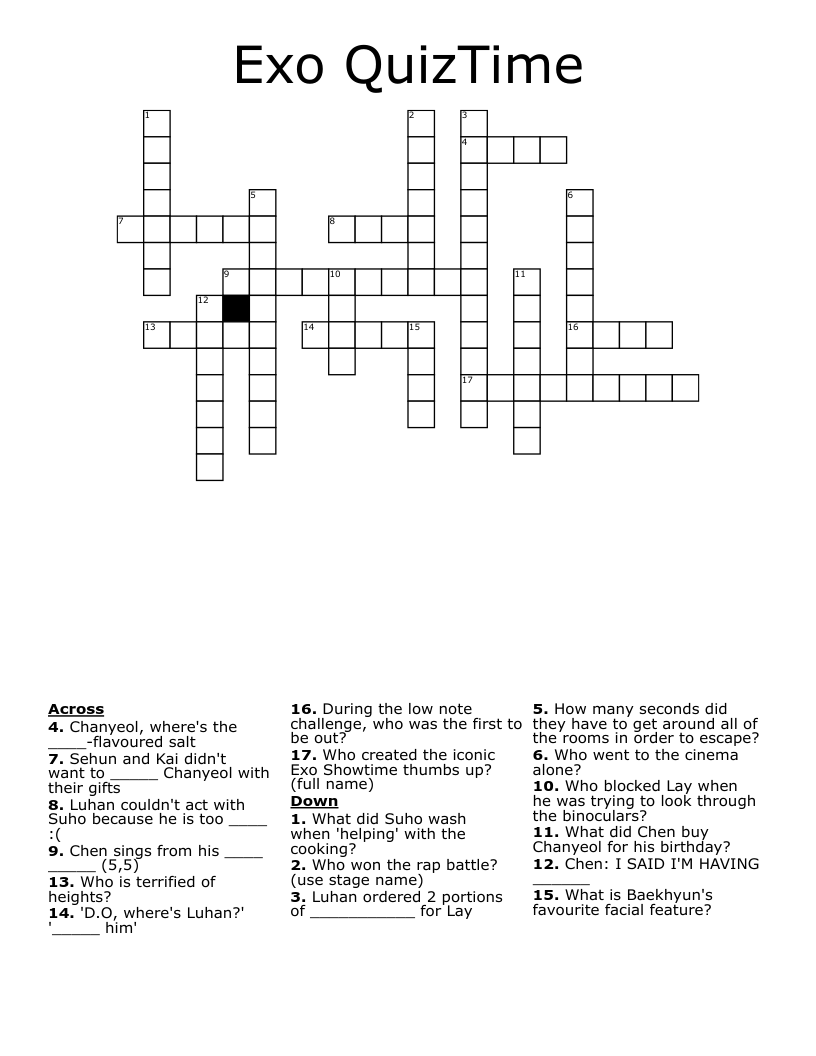 Exo QuizTime Crossword