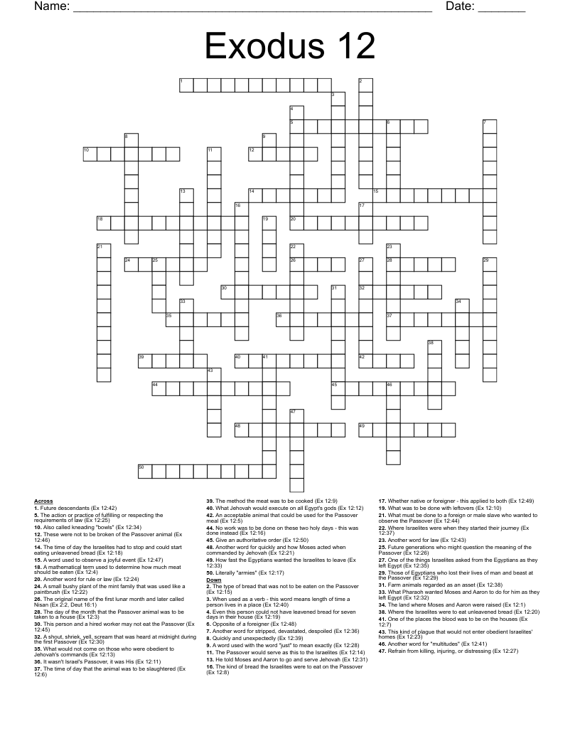 Exodus 12 Crossword