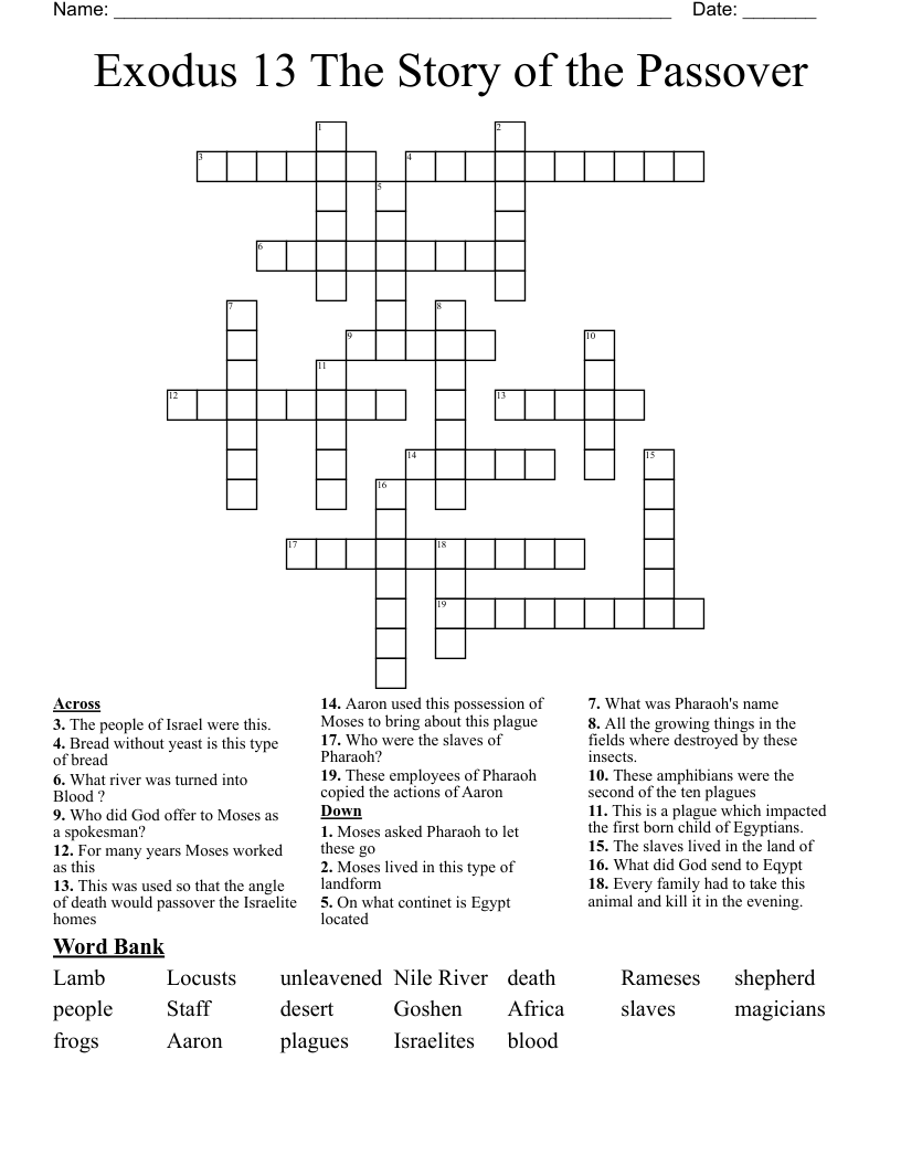 Exodus 13 The Story of the Passover Crossword